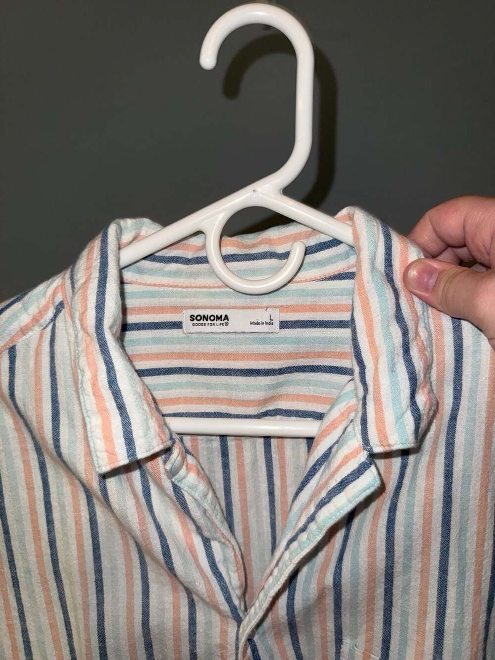 Sonoma Goods For Life Men's Striped Short Sleeve Button Down Shirt Size L